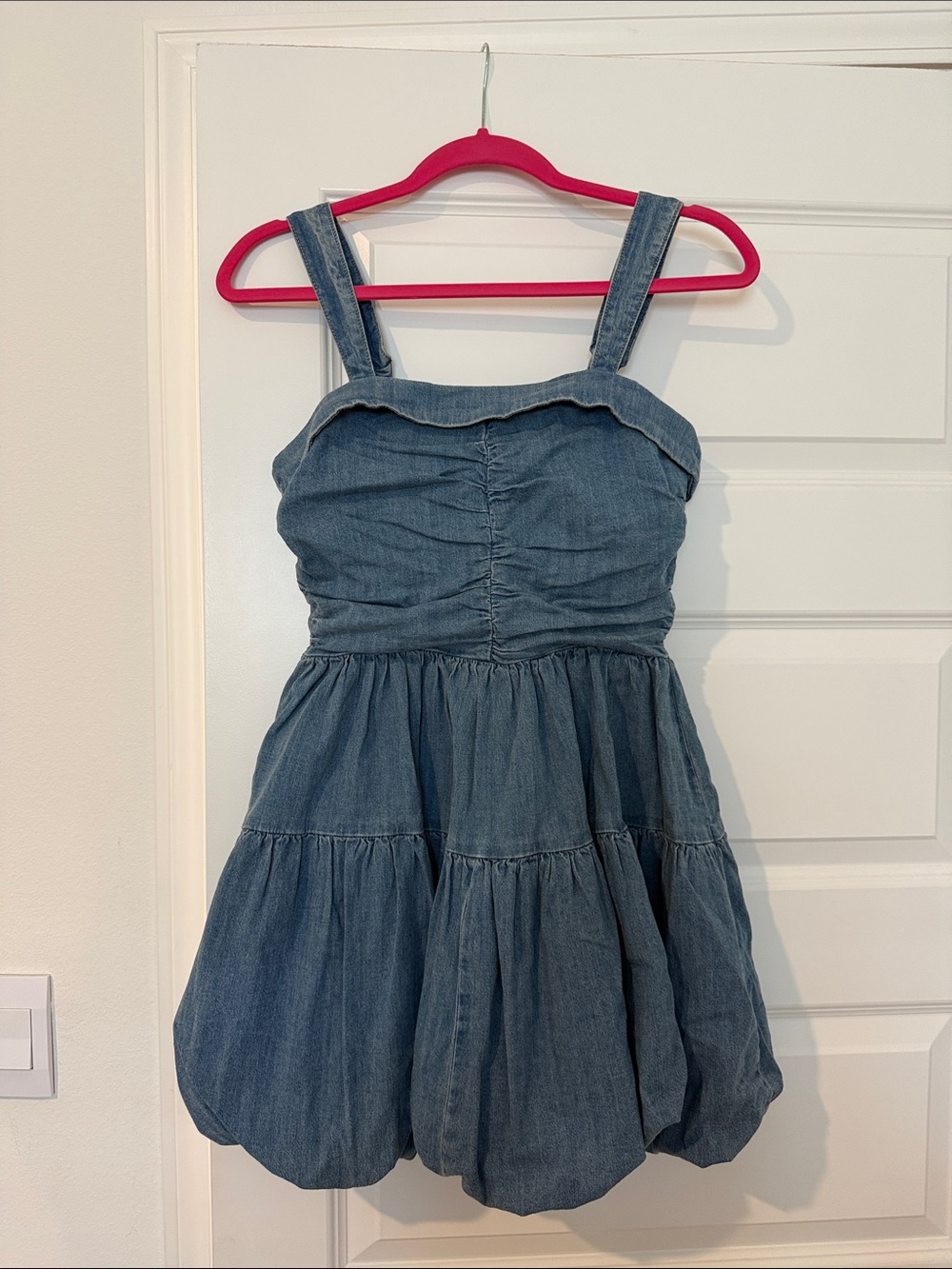 Denim Blue Tiered Bubble Dress for woman
